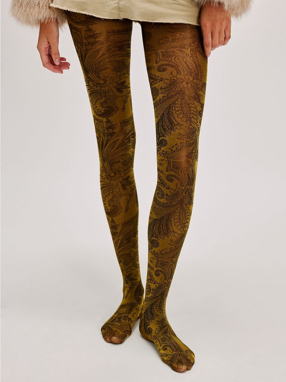 NIP Free People Midnight Brocade Tights, color: golden eagle (olive)